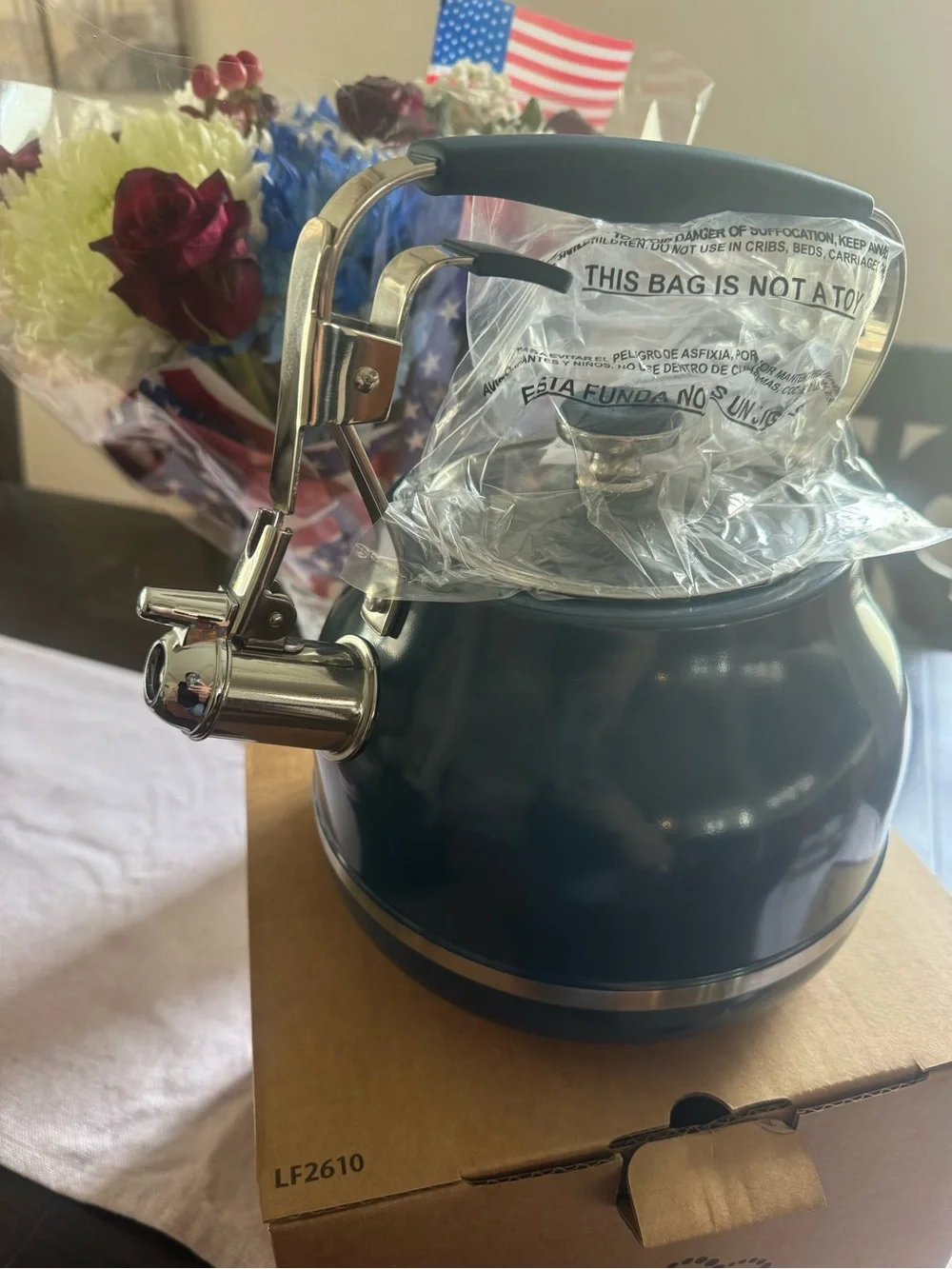Princess House Navy Blue Whistling Tea Kettle